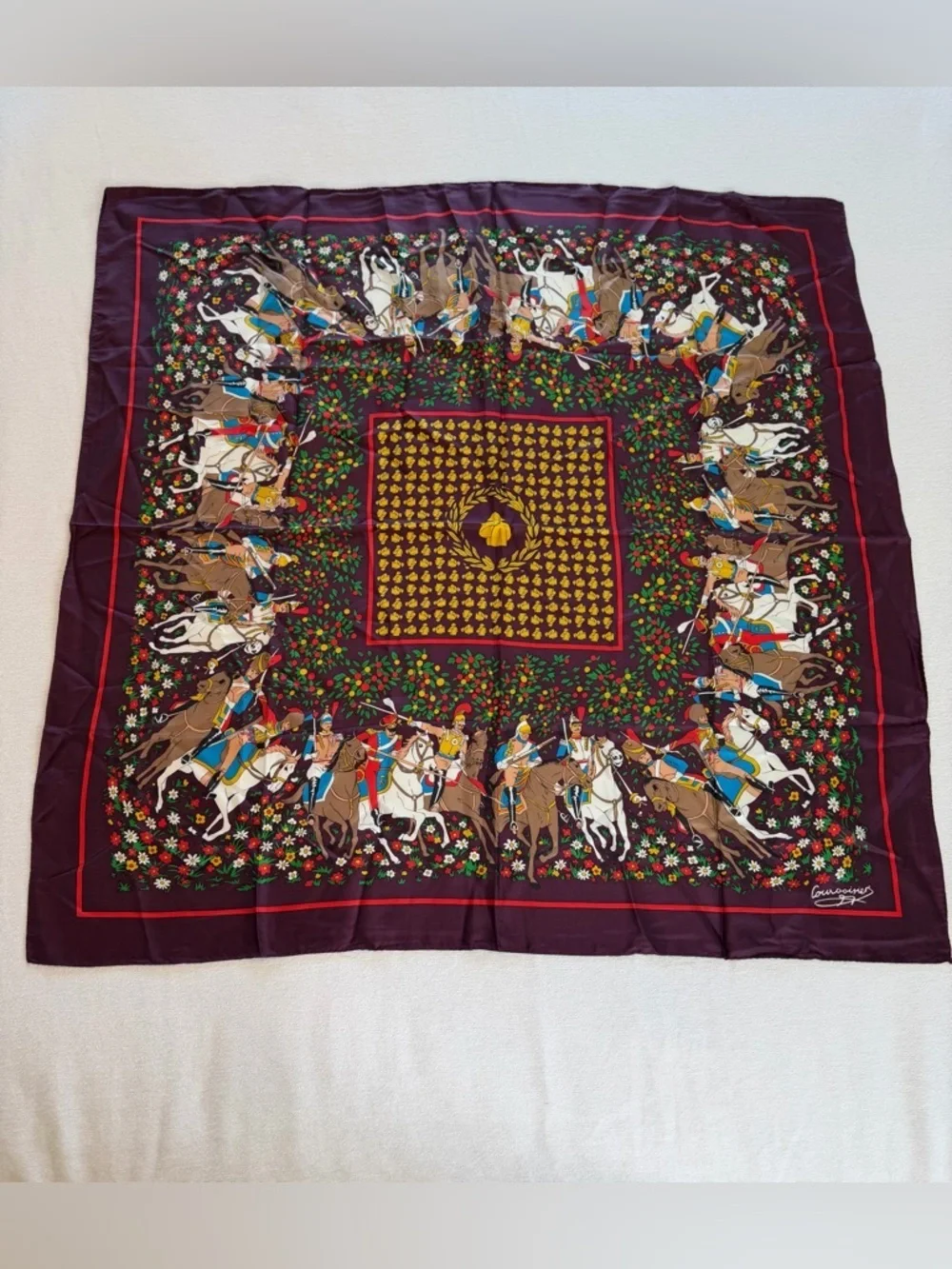 Equestrian Print Hand Rolled Edge Scarf (No Tags)